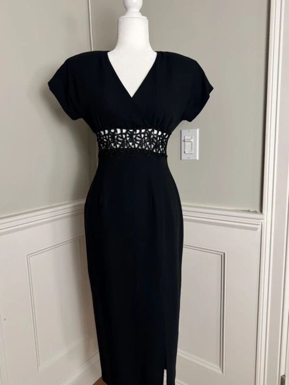 Datiani Black Crochet Waist Midi Dress Size 4P Petite